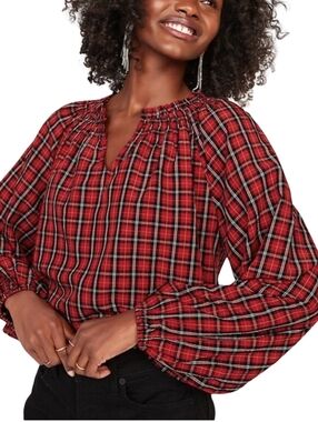 Old Navy Plaid Peasant Blouse. Large